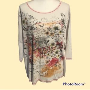 CJ Banks Venice graphic top 3/4 sleeve size 2X abstract art